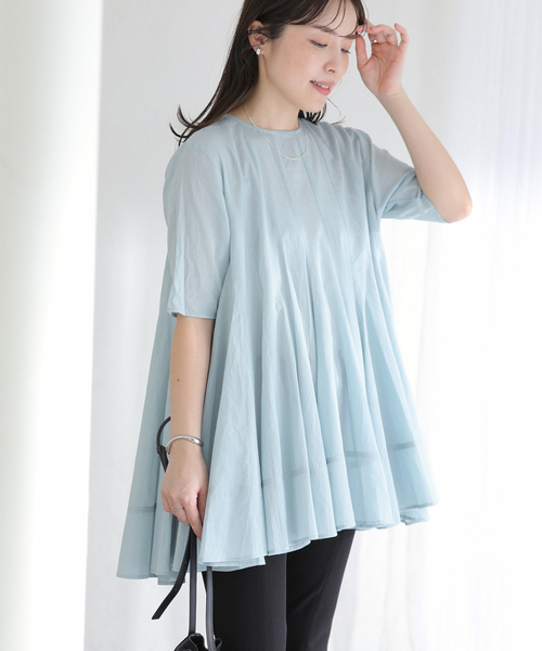 La TOTALITE(ラトータリテ)の「【洗える】コットンハギフレアチュニック(シャツ/ブラウス・レディース・ブラック/ホワイト/サックスブルー・FREE)」の19枚目の写真