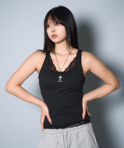 Subciety(サブサエティ)の「Cross lace tank top(タンクトップ・レディース・ブラック/ホワイト・LARGE/MEDIUM)」の6枚目の写真