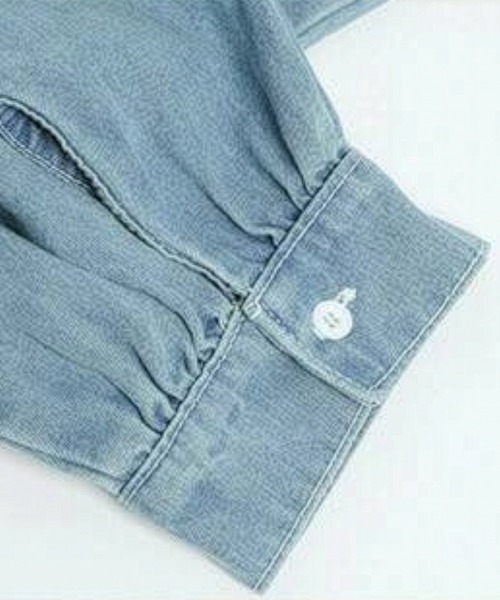 Lace Ladies(レースレディース)の「レースアップ デニム ギャザー チュニック ブラウス(シャツ/ブラウス・レディース・ネイビー/ブラック・FREE)」の9枚目の写真