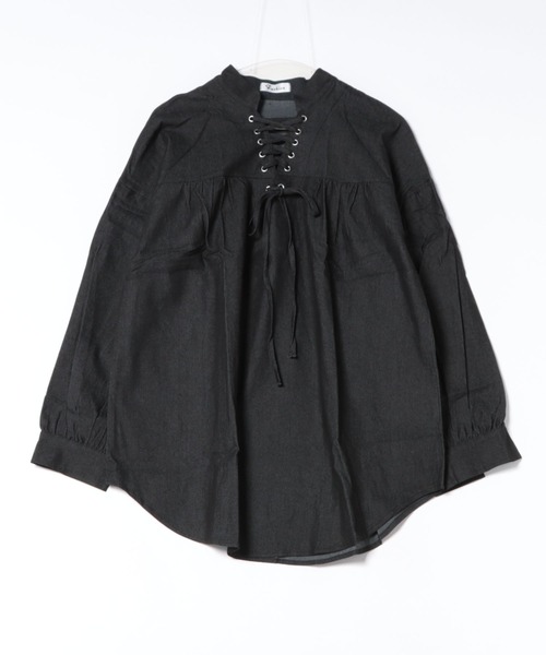 Lace Ladies(レースレディース)の「レースアップ デニム ギャザー チュニック ブラウス(シャツ/ブラウス・レディース・ネイビー/ブラック・FREE)」の13枚目の写真