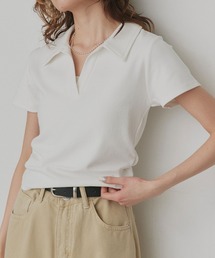 ad thie（アドティエ）の「サイドギャザー フライスコンパクト スキッパーTシャツ（ポロシャツ）」