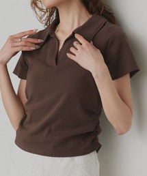 ad thie（アドティエ）の「サイドギャザー フライスコンパクト スキッパーTシャツ（ポロシャツ）」