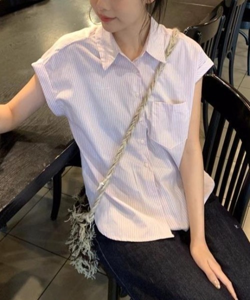 SHEPP(シープ)の「フレンチスリーブ ストライプシャツ(シャツ/ブラウス・レディース・ピンク/ブルー・M/S)」の9枚目の写真