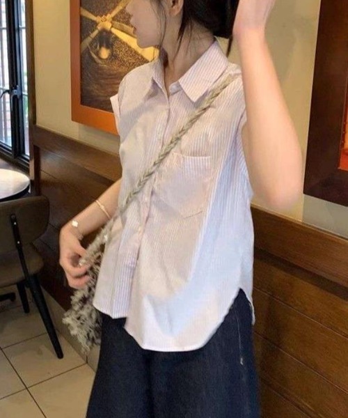 SHEPP(シープ)の「フレンチスリーブ ストライプシャツ(シャツ/ブラウス・レディース・ピンク/ブルー・M/S)」の12枚目の写真