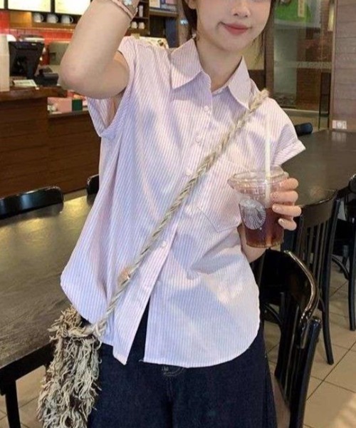SHEPP(シープ)の「フレンチスリーブ ストライプシャツ(シャツ/ブラウス・レディース・ピンク/ブルー・M/S)」の15枚目の写真