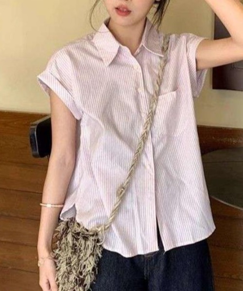 SHEPP(シープ)の「フレンチスリーブ ストライプシャツ(シャツ/ブラウス・レディース・ピンク/ブルー・M/S)」の16枚目の写真