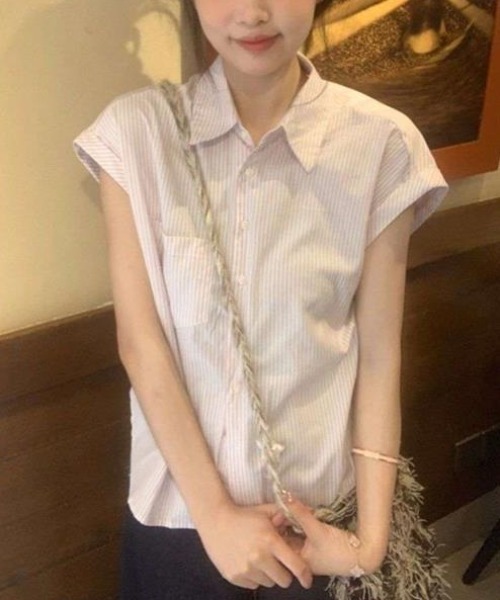 SHEPP(シープ)の「フレンチスリーブ ストライプシャツ(シャツ/ブラウス・レディース・ピンク/ブルー・M/S)」の14枚目の写真