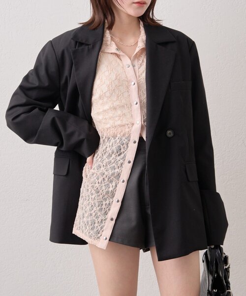 mline（エムライン）の「[mline]シアーレース ブラウス（Tシャツ/カットソー・レディース・アイボリー/ブラック/ピンク/オフホワイト・FREE）」の4枚目の写真