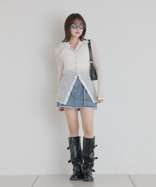mline（エムライン）の「[mline]シアーレース ブラウス（Tシャツ/カットソー・レディース・アイボリー/ブラック/ピンク/オフホワイト・FREE）」の8枚目の写真