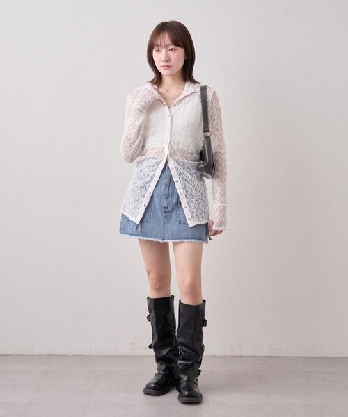 mline（エムライン）の「[mline]シアーレース ブラウス（Tシャツ/カットソー・レディース・アイボリー/ブラック/ピンク/オフホワイト・FREE）」の9枚目の写真