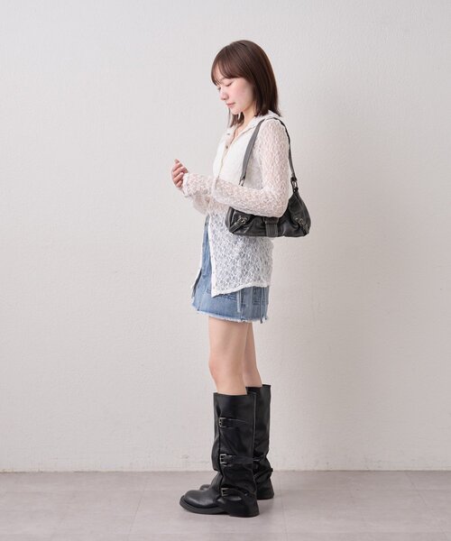 mline（エムライン）の「[mline]シアーレース ブラウス（Tシャツ/カットソー・レディース・アイボリー/ブラック/ピンク/オフホワイト・FREE）」の10枚目の写真