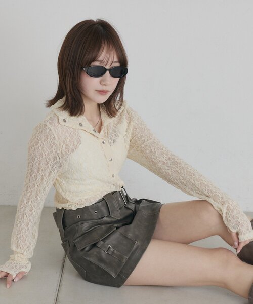 mline（エムライン）の「[mline]シアーレース ブラウス（Tシャツ/カットソー・レディース・アイボリー/ブラック/ピンク/オフホワイト・FREE）」の11枚目の写真