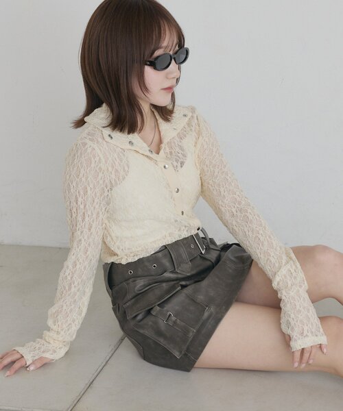mline（エムライン）の「[mline]シアーレース ブラウス（Tシャツ/カットソー・レディース・アイボリー/ブラック/ピンク/オフホワイト・FREE）」の14枚目の写真
