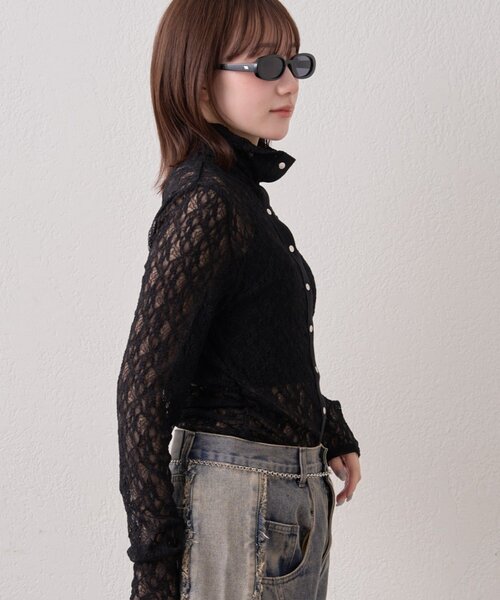 mline（エムライン）の「[mline]シアーレース ブラウス（Tシャツ/カットソー・レディース・アイボリー/ブラック/ピンク/オフホワイト・FREE）」の19枚目の写真