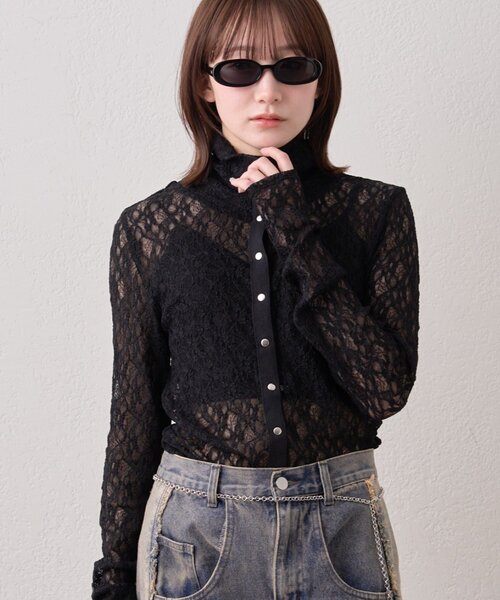 mline（エムライン）の「[mline]シアーレース ブラウス（Tシャツ/カットソー・レディース・アイボリー/ブラック/ピンク/オフホワイト・FREE）」の20枚目の写真