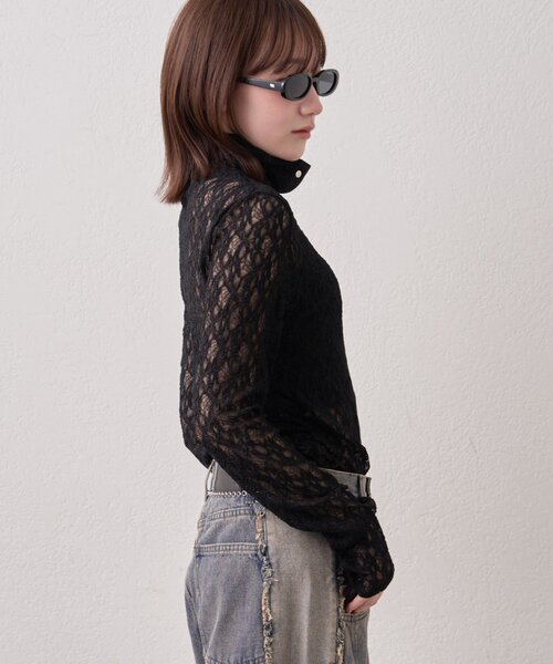 mline（エムライン）の「[mline]シアーレース ブラウス（Tシャツ/カットソー・レディース・アイボリー/ブラック/ピンク/オフホワイト・FREE）」の21枚目の写真