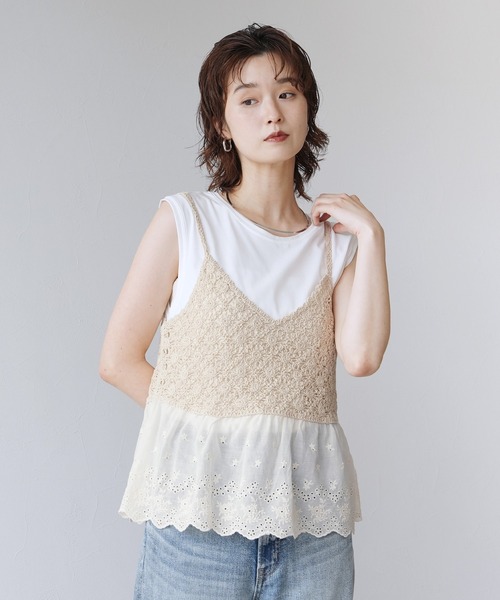 Yeoun(ヨウン)の「クロシェ編み裾レースキャミソール(キャミソール・レディース・ブラック/キナリ・M)」の7枚目の写真