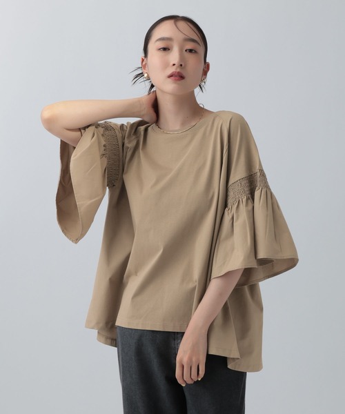 LEPSIM（レプシィム）の「異素材フリルBIGT　242843（Tシャツ/カットソー・レディース・オレンジ/ベージュ/ライム/ブルー/チャコールグレー/オフホワイト/ブラック・FREE）」の4枚目の写真