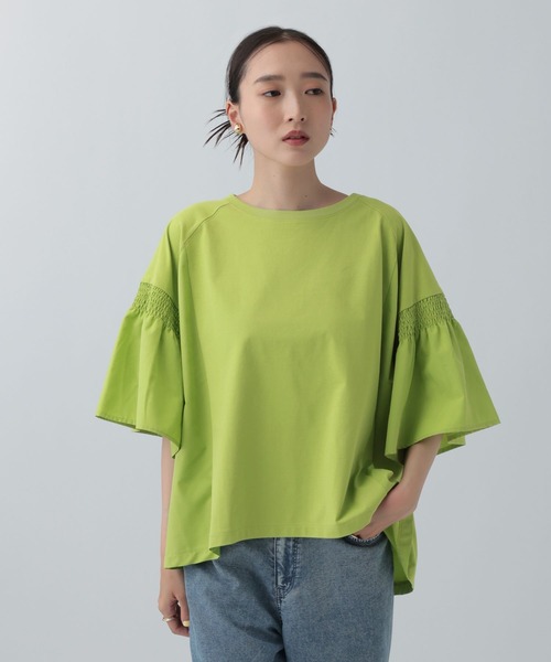 LEPSIM（レプシィム）の「異素材フリルBIGT　242843（Tシャツ/カットソー・レディース・オレンジ/ベージュ/ライム/ブルー/チャコールグレー/オフホワイト/ブラック・FREE）」の5枚目の写真