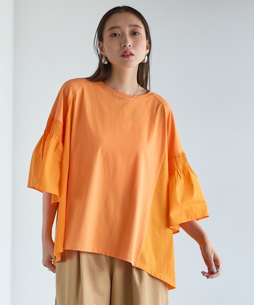 LEPSIM（レプシィム）の「異素材フリルBIGT　242843（Tシャツ/カットソー・レディース・オレンジ/ベージュ/ライム/ブルー/チャコールグレー/オフホワイト/ブラック・FREE）」の7枚目の写真