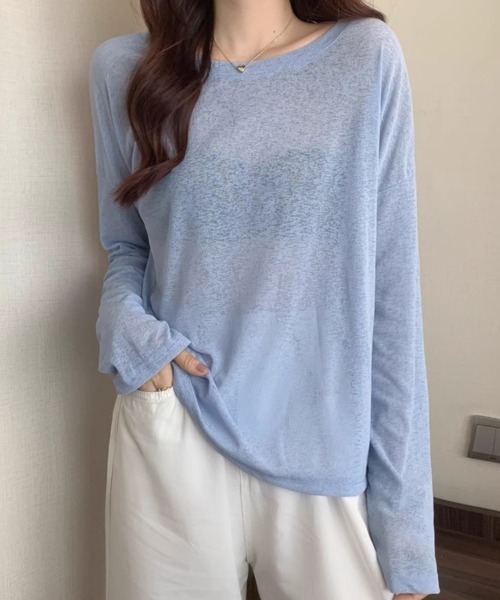 mielu(ミエル)の「ベーシックシアーロングTシャツ(Tシャツ/カットソー・レディース・ミント/ブルー/グリーン/ピンク/ホワイト・FREE)」の17枚目の写真