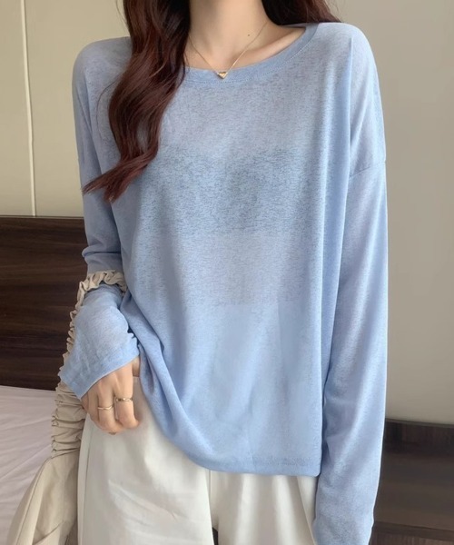 mielu(ミエル)の「ベーシックシアーロングTシャツ(Tシャツ/カットソー・レディース・ミント/ブルー/グリーン/ピンク/ホワイト・FREE)」の18枚目の写真