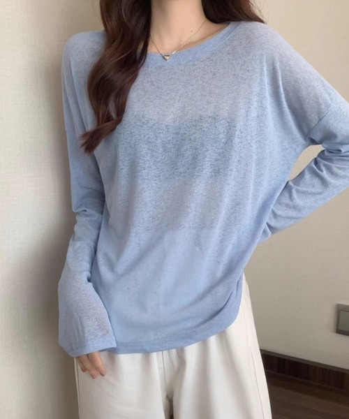 mielu(ミエル)の「ベーシックシアーロングTシャツ(Tシャツ/カットソー・レディース・ミント/ブルー/グリーン/ピンク/ホワイト・FREE)」の19枚目の写真