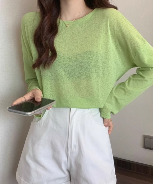 mielu(ミエル)の「ベーシックシアーロングTシャツ(Tシャツ/カットソー・レディース・ミント/ブルー/グリーン/ピンク/ホワイト・FREE)」の10枚目の写真