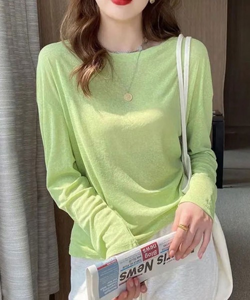 mielu(ミエル)の「ベーシックシアーロングTシャツ(Tシャツ/カットソー・レディース・ミント/ブルー/グリーン/ピンク/ホワイト・FREE)」の12枚目の写真