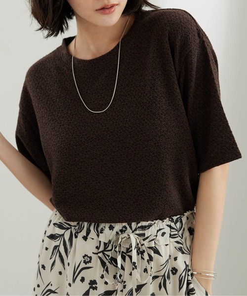 BELLUNA PLUS(ベルーナ)の「ジャカード素材プルオーバー(Tシャツ/カットソー・レディース・オフホワイト/オレンジ/ブラウン/ライム・X-LARGE/LARGE/MEDIUM)」の1枚目の写真