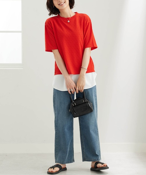 BELLUNA PLUS(ベルーナ)の「ジャカード素材プルオーバー(Tシャツ/カットソー・レディース・オフホワイト/オレンジ/ブラウン/ライム・X-LARGE/LARGE/MEDIUM)」の5枚目の写真