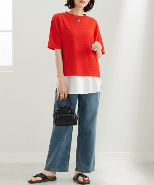 BELLUNA PLUS(ベルーナ)の「ジャカード素材プルオーバー(Tシャツ/カットソー・レディース・オフホワイト/オレンジ/ブラウン/ライム・X-LARGE/LARGE/MEDIUM)」の6枚目の写真