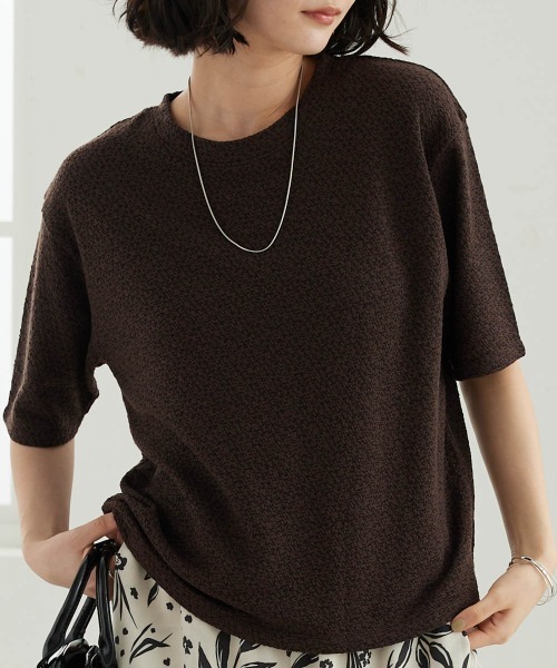 BELLUNA PLUS(ベルーナ)の「ジャカード素材プルオーバー(Tシャツ/カットソー・レディース・オフホワイト/オレンジ/ブラウン/ライム・X-LARGE/LARGE/MEDIUM)」の21枚目の写真