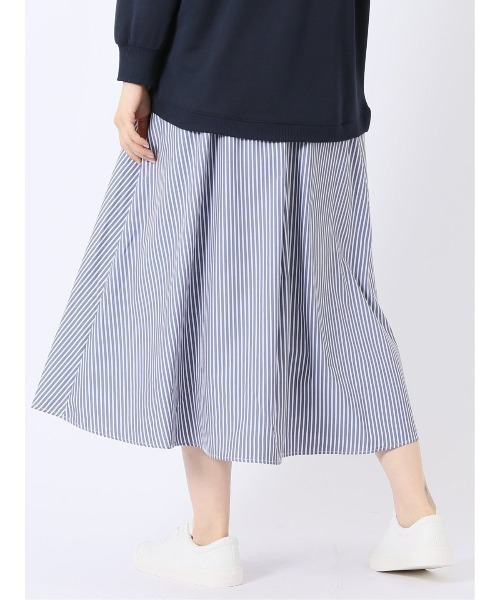 m.f.editorial(エムエフエディトリアル)の「【ロング丈 ウエストゴム】チャームベリーチック/CHRM BERRY TIC ストライプ プリント ギャザー スカート(スカート・レディース・ネイビー/ブラック・MEDIUM)」の20枚目の写真