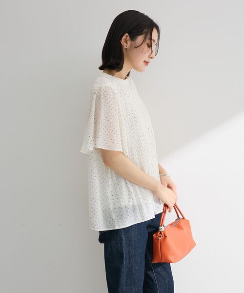 Green Parks(グリーンパークス)の「マジョリカプリーツショートスリーブブラウス(シャツ/ブラウス・レディース・ドット/オフホワイト/ブラック・FREE)」の8枚目の写真