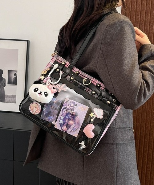 gossip!ロサンゼルス(ゴシップロサンゼルス)の「【Y2Kガーリー】レトロチェック 大容量痛バッグ ショルダー/斜め掛け/トートバッグ(ショルダーバッグ・レディース・ピンク/レッド/ブラック・FREE)」の11枚目の写真