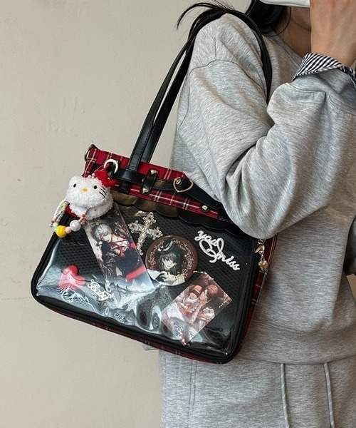 gossip!ロサンゼルス(ゴシップロサンゼルス)の「【Y2Kガーリー】レトロチェック 大容量痛バッグ ショルダー/斜め掛け/トートバッグ(ショルダーバッグ・レディース・ピンク/レッド/ブラック・FREE)」の20枚目の写真