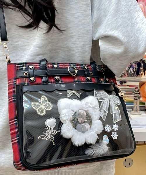 gossip!ロサンゼルス(ゴシップロサンゼルス)の「【Y2Kガーリー】レトロチェック 大容量痛バッグ ショルダー/斜め掛け/トートバッグ(ショルダーバッグ・レディース・ピンク/レッド/ブラック・FREE)」の21枚目の写真