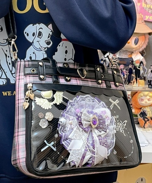 gossip!ロサンゼルス(ゴシップロサンゼルス)の「【Y2Kガーリー】レトロチェック 大容量痛バッグ ショルダー/斜め掛け/トートバッグ(ショルダーバッグ・レディース・ピンク/レッド/ブラック・FREE)」の12枚目の写真