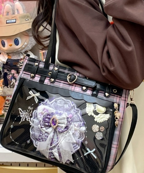 gossip!ロサンゼルス(ゴシップロサンゼルス)の「【Y2Kガーリー】レトロチェック 大容量痛バッグ ショルダー/斜め掛け/トートバッグ(ショルダーバッグ・レディース・ピンク/レッド/ブラック・FREE)」の13枚目の写真