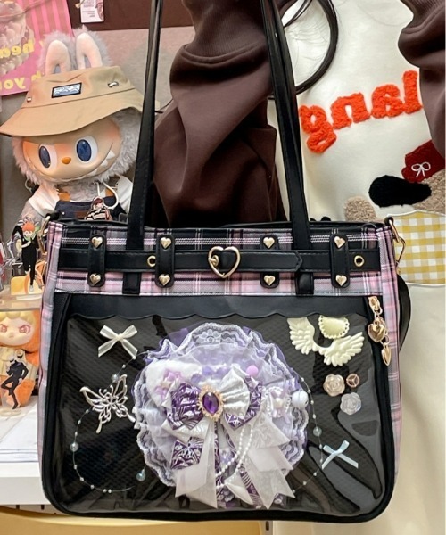 gossip!ロサンゼルス(ゴシップロサンゼルス)の「【Y2Kガーリー】レトロチェック 大容量痛バッグ ショルダー/斜め掛け/トートバッグ(ショルダーバッグ・レディース・ピンク/レッド/ブラック・FREE)」の14枚目の写真