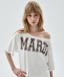 TSHIRT OFF SHOULDER CRACKED LOGO DESTROYED / Tシャツ オフショルダー クラック ロゴ デストロイド