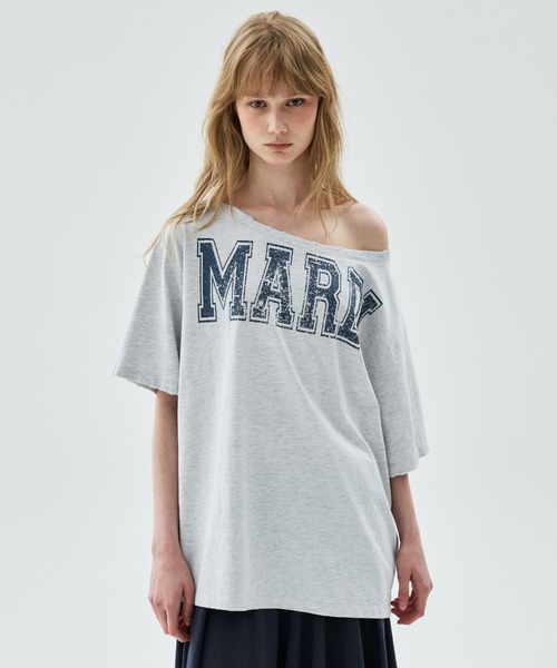 Mardi Mercredi(マルディメクルディ)の「TSHIRT OFF SHOULDER CRACKED LOGO DESTROYED / Tシャツ オフショルダー クラック ロゴ デストロイド(Tシャツ/カットソー・レディース・ヘザーグレー/アイボリー/チャコール・FREE)」の5枚目の写真