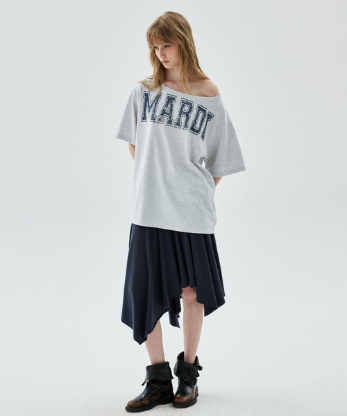 Mardi Mercredi(マルディメクルディ)の「TSHIRT OFF SHOULDER CRACKED LOGO DESTROYED / Tシャツ オフショルダー クラック ロゴ デストロイド(Tシャツ/カットソー・レディース・ヘザーグレー/アイボリー/チャコール・FREE)」の6枚目の写真