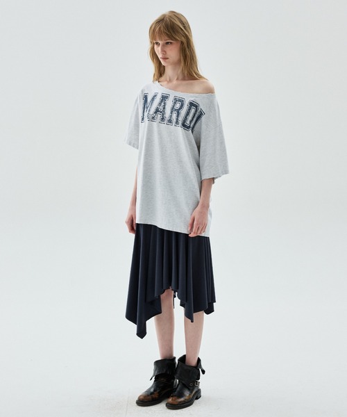 Mardi Mercredi(マルディメクルディ)の「TSHIRT OFF SHOULDER CRACKED LOGO DESTROYED / Tシャツ オフショルダー クラック ロゴ デストロイド(Tシャツ/カットソー・レディース・ヘザーグレー/アイボリー/チャコール・FREE)」の8枚目の写真