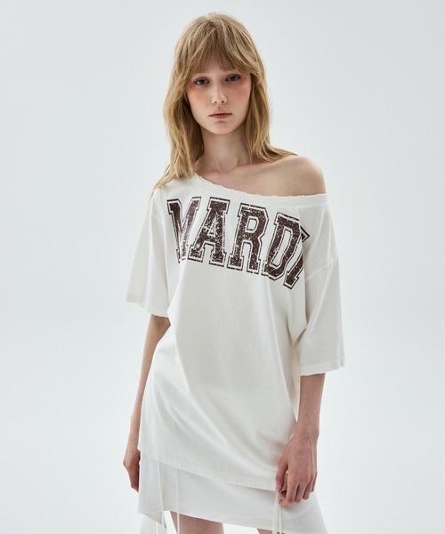 Mardi Mercredi(マルディメクルディ)の「TSHIRT OFF SHOULDER CRACKED LOGO DESTROYED / Tシャツ オフショルダー クラック ロゴ デストロイド(Tシャツ/カットソー・レディース・ヘザーグレー/アイボリー/チャコール・FREE)」の13枚目の写真