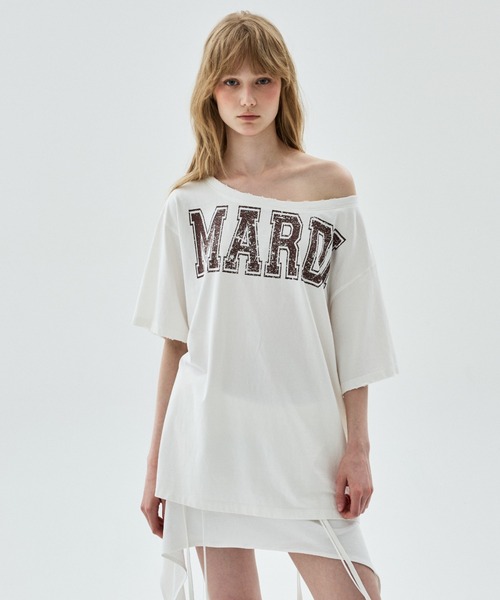 Mardi Mercredi(マルディメクルディ)の「TSHIRT OFF SHOULDER CRACKED LOGO DESTROYED / Tシャツ オフショルダー クラック ロゴ デストロイド(Tシャツ/カットソー・レディース・ヘザーグレー/アイボリー/チャコール・FREE)」の12枚目の写真