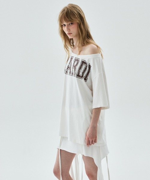 Mardi Mercredi(マルディメクルディ)の「TSHIRT OFF SHOULDER CRACKED LOGO DESTROYED / Tシャツ オフショルダー クラック ロゴ デストロイド(Tシャツ/カットソー・レディース・ヘザーグレー/アイボリー/チャコール・FREE)」の14枚目の写真