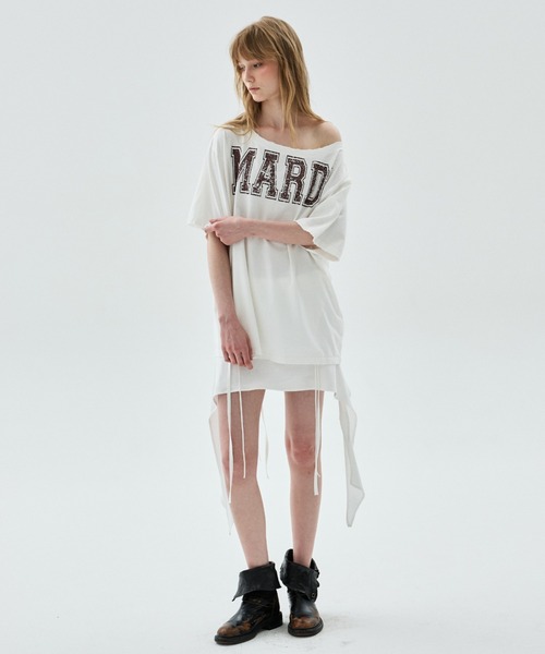 Mardi Mercredi(マルディメクルディ)の「TSHIRT OFF SHOULDER CRACKED LOGO DESTROYED / Tシャツ オフショルダー クラック ロゴ デストロイド(Tシャツ/カットソー・レディース・ヘザーグレー/アイボリー/チャコール・FREE)」の15枚目の写真