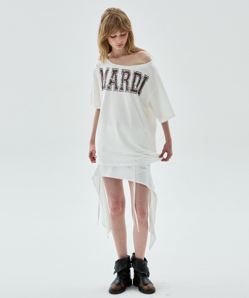 Mardi Mercredi(マルディメクルディ)の「TSHIRT OFF SHOULDER CRACKED LOGO DESTROYED / Tシャツ オフショルダー クラック ロゴ デストロイド(Tシャツ/カットソー・レディース・ヘザーグレー/アイボリー/チャコール・FREE)」の16枚目の写真